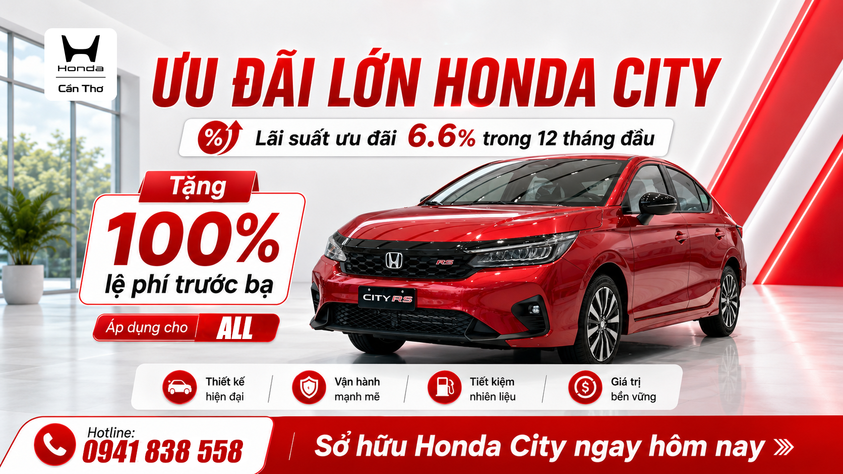 Honda City ưu đãi lớn tại Cần Thơ – Tặng 100% lệ phí trước bạ